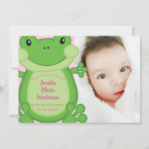 Invitation Fête de bébé grenouille rose