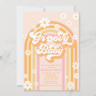 Invitation Fête de Bébé Groovy Baby Boho Daisy Arc-en-Ciel