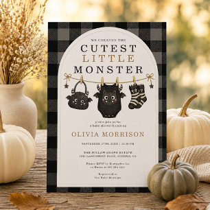Invitation Fête de bébé Halloween Monstre Linge Gingham