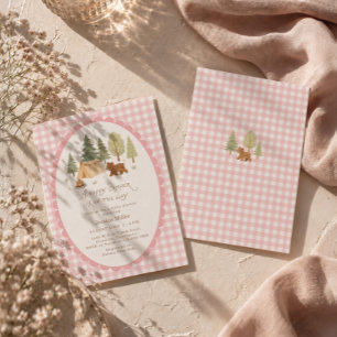 Invitation Fête de Bébé Happy Camper Rose Gingham Fille
