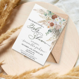 Invitation Fête de Bébé Herbe de Pampas Bohème Aquarelle