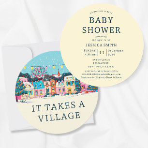 Invitation Fête de bébé hiver neutre «Il faut tout un village