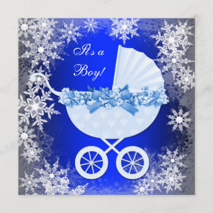 Invitation Fête de bébé hivernale flocon de neige bleu royal