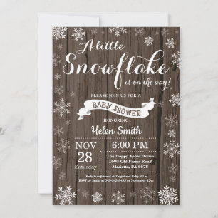 Invitation Fête de bébé hivernale rustique - Flocon de neige 