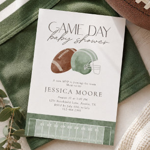 Invitation Fête de bébé jour de match de football vert sauge