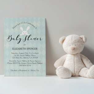 Invitation Fête de bébé lapin bleu clair Baby Shower