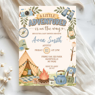 Invitation Fête de Bébé Little Adventurer Bleu En Route