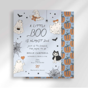 Invitation Fête de bébé Little Boo Preppy Blue Ghost