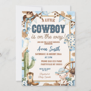 Invitation Fête de Bébé Little Cowboy Bleu En Route