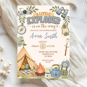 Invitation Fête de Bébé Little Explorer Bleu en Route