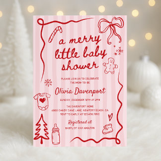 Invitation Fête de Bébé Merry Little Baby Shower Rose Rouge N
