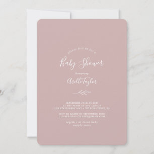 Invitation Fête de bébé Minimal Leaf Dusty Rose