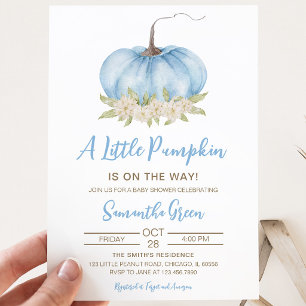 Invitation Fête de bébé minimaliste Citrouille Bleu Garçon