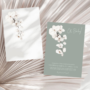 Invitation Fête de Bébé Moderne au Vert Sauge et Orchidée Bla