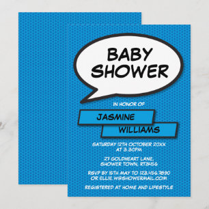 Invitation Fête de Bébé Moderne Garçon Bleu Amusant