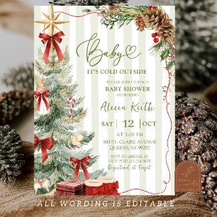 Invitation Fête de bébé Noël à rayures fantaisistes