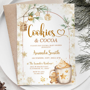Invitation Fête de bébé Noël Cookies & Cocoa Hiver Or