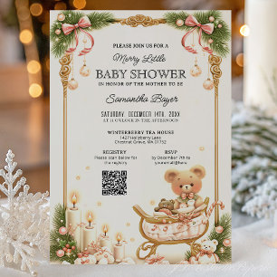 Invitation Fête de bébé Noël Ours en peluche et Rubans
