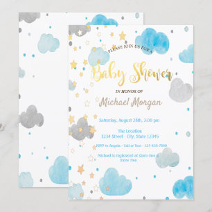 Invitation Fête de bébé Nuages & Étoiles