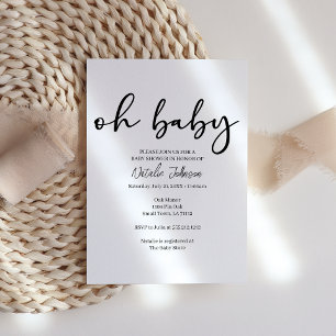 Invitation Fête de bébé Oh Bébé Moderne Simple Écriture Noir