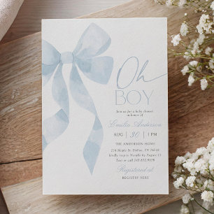 Invitation Fête de bébé Oh Boy Blue Bow