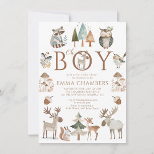 Invitation Fête de bébé Oh Boy Boho Animaux de la forêt