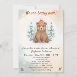 Invitation Fête de bébé Ours d'hiver Bois Neutre