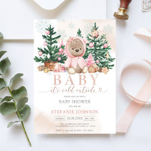 Invitation Fête de bébé ours en peluche Baby It's Cold Outsid