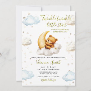 Invitation Fête de Bébé Ours Lune Twinkle Twinkle Little Star