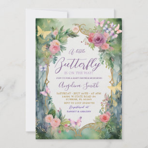Invitation Fête de Bébé Papillon Jardin Enchanté