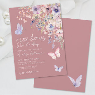Invitation Fête de Bébé Papillon Rose Élégant