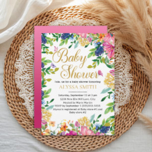 Invitation Fête de Bébé Papillons Floraux Rose Bleu Jaune