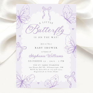 Invitation Fête de Bébé Papillons Violets & Rubans