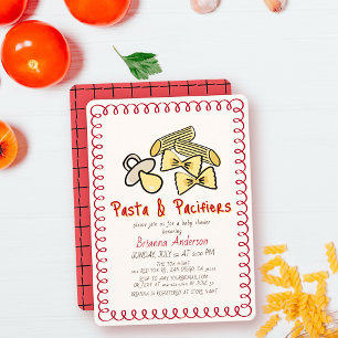 Invitation Fête de bébé Pasta & Pacifiers Doodle Rouge