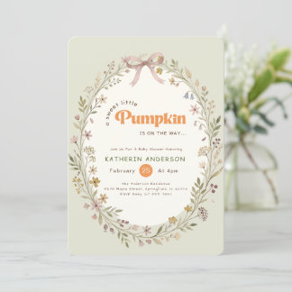 Invitation Fête de Bébé Petite Citrouille Florale Ruban Rose