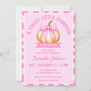 Invitation Fête de bébé Petite Citrouille Ruban Gingham Rose