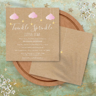 Invitation Fête de bébé Petite Étoile Pailletée Rose Bohème