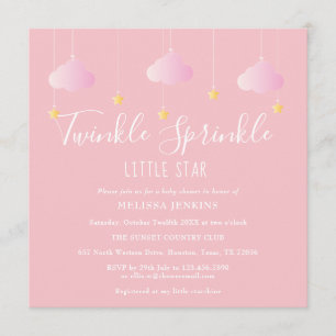 Invitation Fête de Bébé Petite Étoile Scintillante Rose