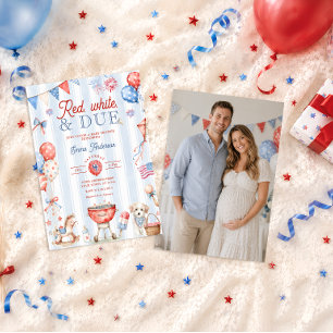 Invitation Fête de bébé photo au genre neutre Rouge Blanc et
