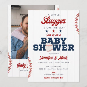 Invitation Fête de Bébé Photo Bébé Frappeur de Baseball