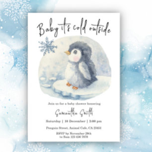 Invitation Fête de bébé pingouin Il fait froid dehors Hiver