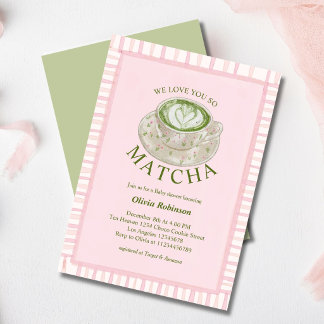 Invitation Fête de bébé Pink Green We Love You So Matcha