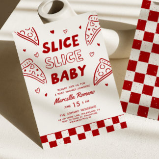 Invitation Fête de Bébé Pizza Italienne Rouge Tranche Tranche