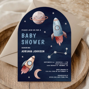 Invitation Fête de Bébé Planètes Fusée Marine Extérieur