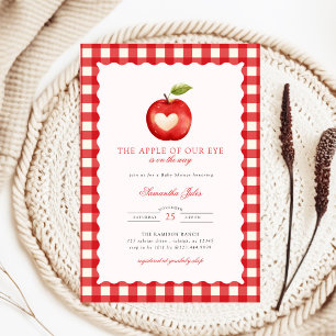 Invitation Fête de Bébé Pomme Rouge à Carreaux de Notre Œil