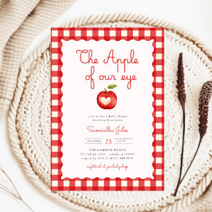 Invitation Fête de Bébé Pomme Rouge à Carreaux de Notre Œil