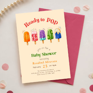Invitation Fête de Bébé Popsicles Aquarelle Arc-en-ciel d'Été