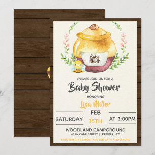 Invitation Fête de Bébé Pot de Miel Rustique & Abeille