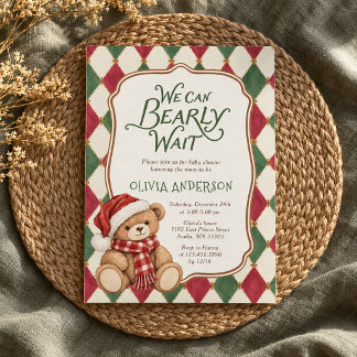 Invitation Fête de bébé préppy ours de Noël vintage