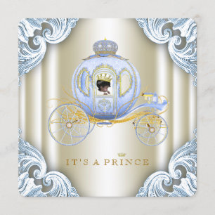 Invitation Fête de bébé prince bleu et or Ethnique
